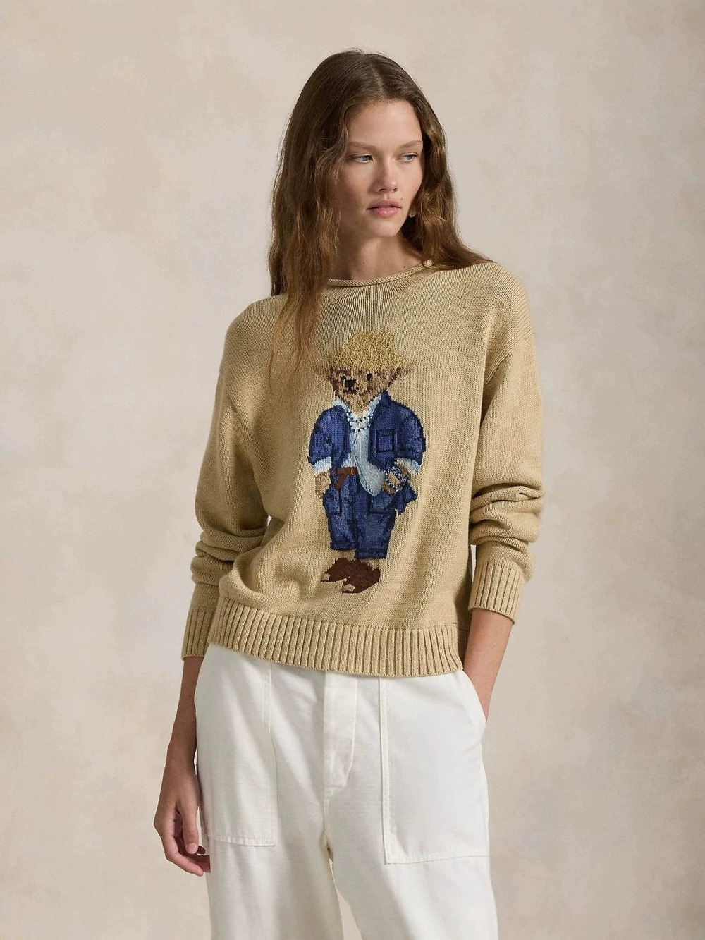 Zara Ralph Lauren Long Sleeve Loose Fit Knit Crewneck Sweater Cartoon Straw Hat